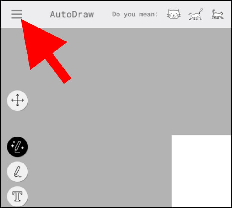 לחצן התפריט באתר AutoDraw