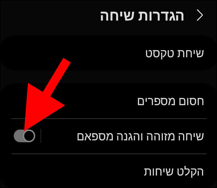 לחצו על האפשרות שיחה מזוהה והגנה מספאם