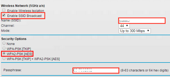 הגדרת סיסמא לאינטרנט אלחוטי בתדר 5GHZ