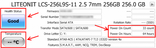 תקינות הכונן הקשיח, טמפרטורה ומספר השעות בהן הכונן עבד 