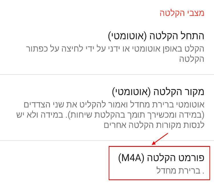 פורמט הקלטת השיחה