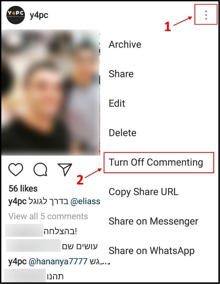 ביטול תגובות על פוסט קיים באינסטגרם