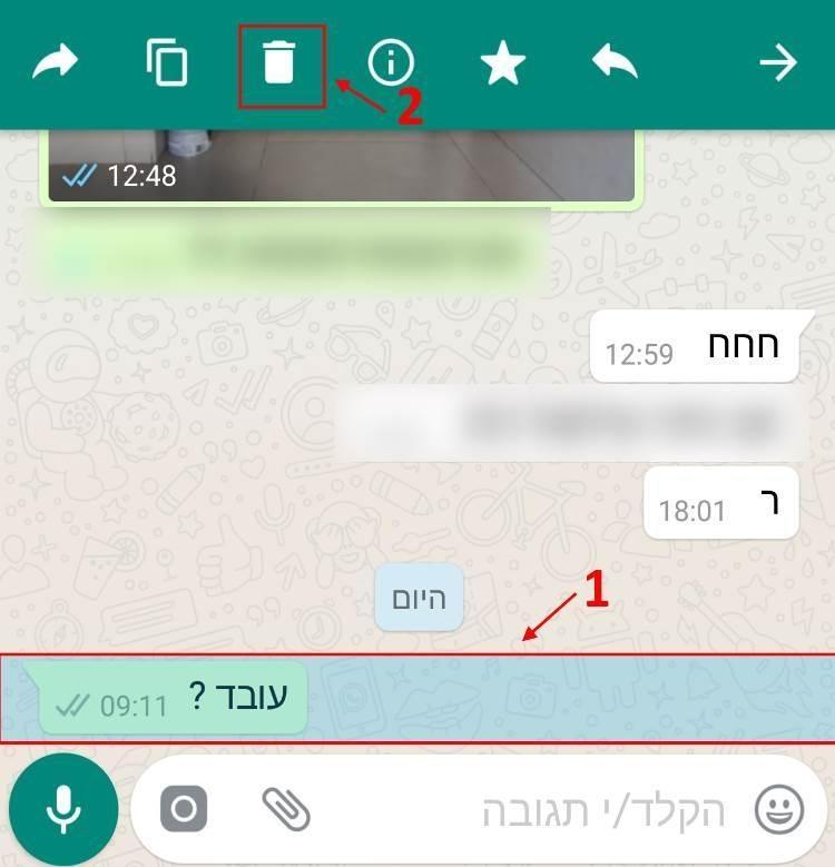 מחיקת הודעה שנשלחה בוואטסאפ