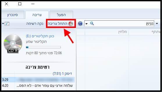 התחלת תהליך הצריבה