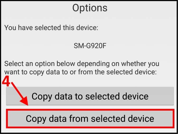 בחרו באפשרות העתקת נתונים מהמכשיר שנבחר