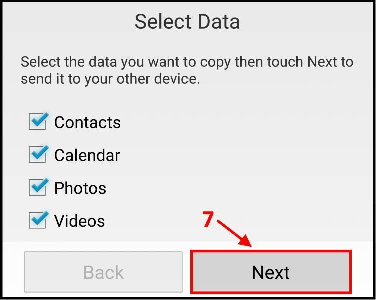 במכשיר הישן בחרו את הנתונים שאתם רוצים להעביר אל המכשיר החדש