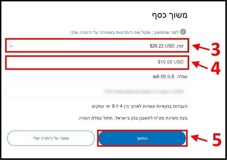 משיכת כסף מפייפאל Paypal לחשבון הבנק