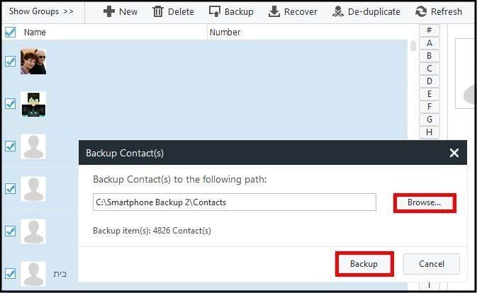 גיבוי אנשי הקשר מהסמארטפון במחשב