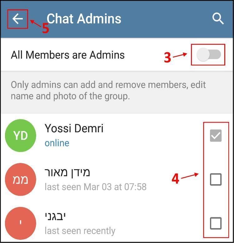 מינוי מנהלים חדשים בקבוצת הטלגרם Telegram