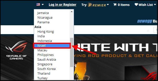 הגדירו שהאתר Newegg יציג לכם אתר מותאם לישראל