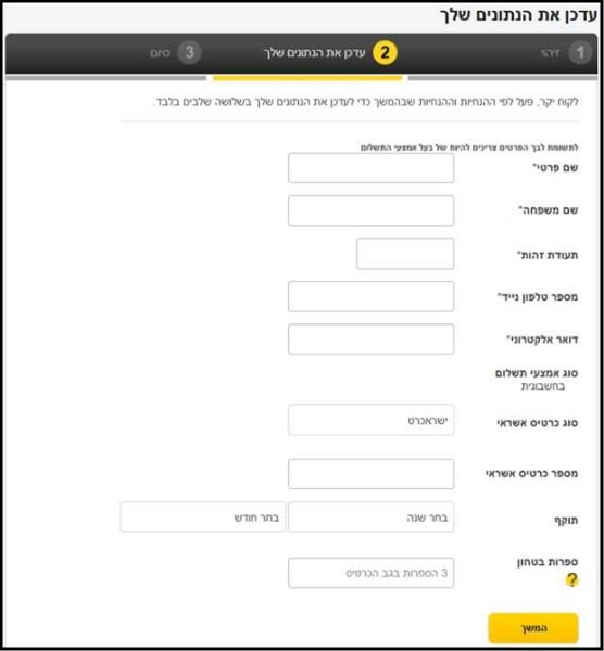 הטופס שבו הקורבן מתבקש למלא את פרטי האשראי