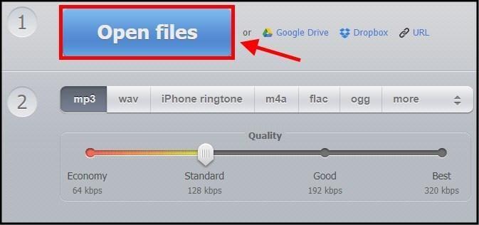 באתר Online Audio Converter לחצו על Open Files