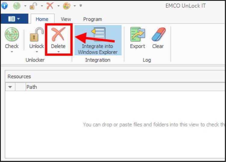לחצו על Delete בתוכנה UnLock IT