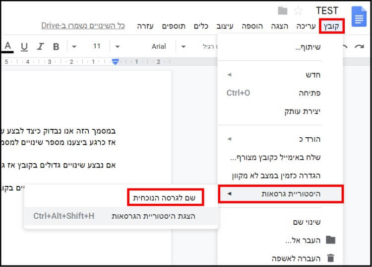 שם לגרסה הנוכחית של המסמך