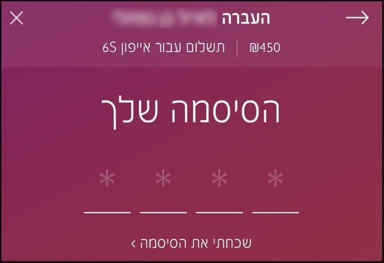 הקלידו את הסיסמה שהזנתם באפליקציית ביט