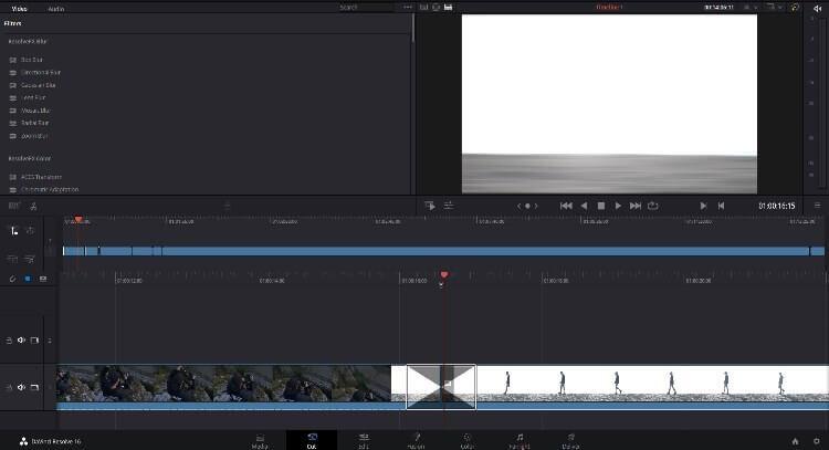 מסך ה- CUT בתוכנה Davinci Resolve 16