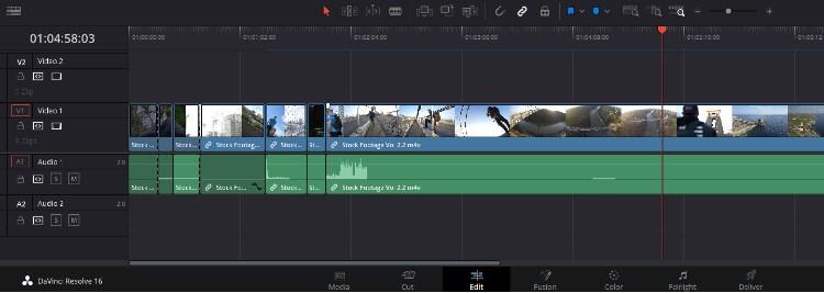 חלון העריכה בתוכנה Davinci Resolve 16