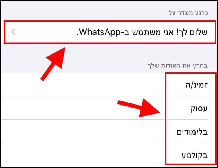 שינוי 'אודות' בוואטסאפ ב- iPhone