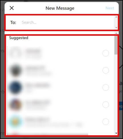 חיפוש אנשים לשליחת הודעות באינסטגרם