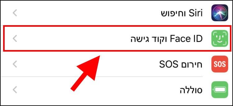 הגדרות Face ID וקוד גישה