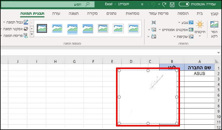 הוספת תמונה לתוך תא בקובץ אקסל