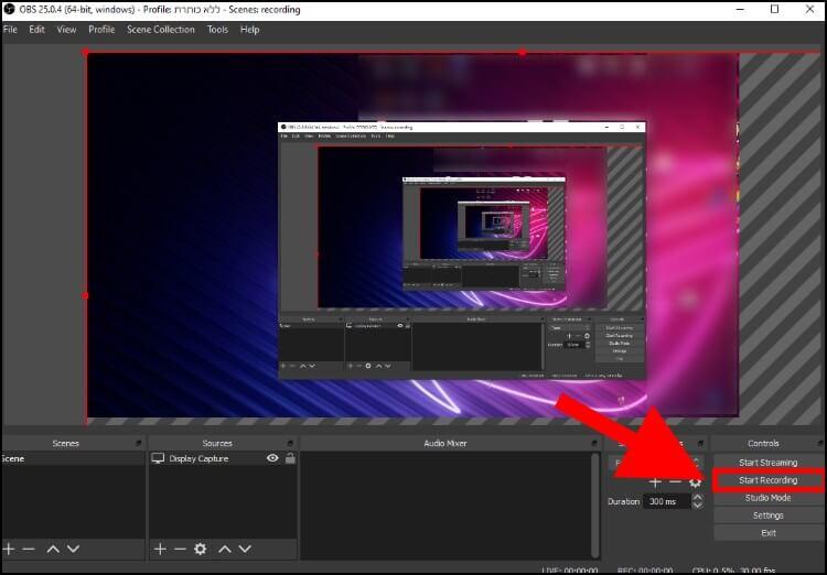 התחלת ההקלטה עם OBS