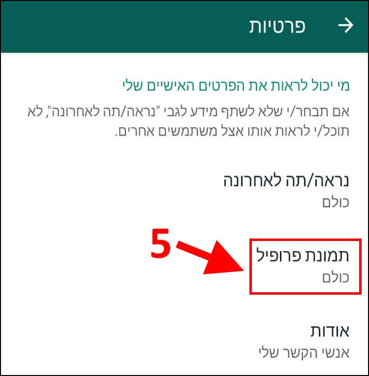 הגדרות תמונת פרופיל בוואטסאפ