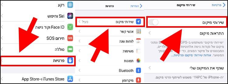 כיבוי שירותי המיקום GPS במכשיר אייפון