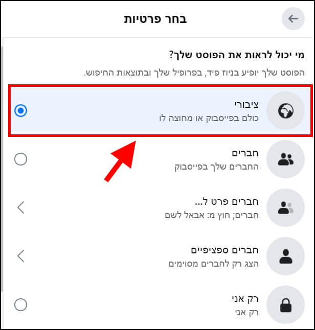 הגדרת פרטיות של פוסט לציבורי