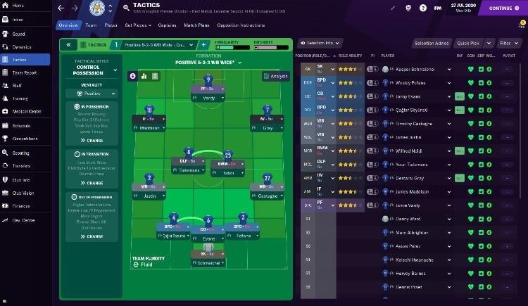 ניהול וארגון השחקנים על המגרש Football Manager 2021