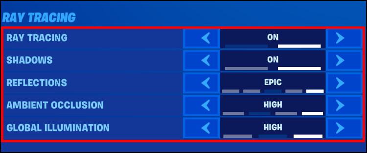 הגדרות Ray Tracing במשחק פורטנייט