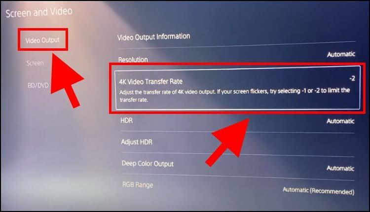 הגדרות קצב העברת נתונים ברזולוציית 4K בקונסולה PS5