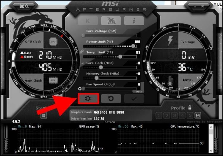 הגדרות התוכנה MSI Afterburner