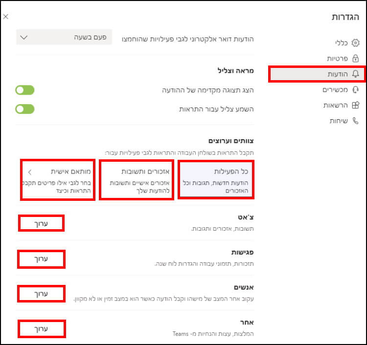 הגדרות התראות מתקדמות באפליקציית Microsoft Teams