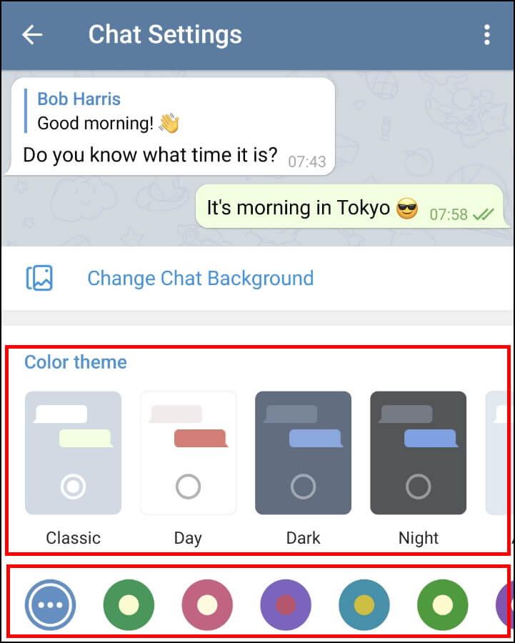 שינוי ערכת נושא בטלגרם באנדרואיד