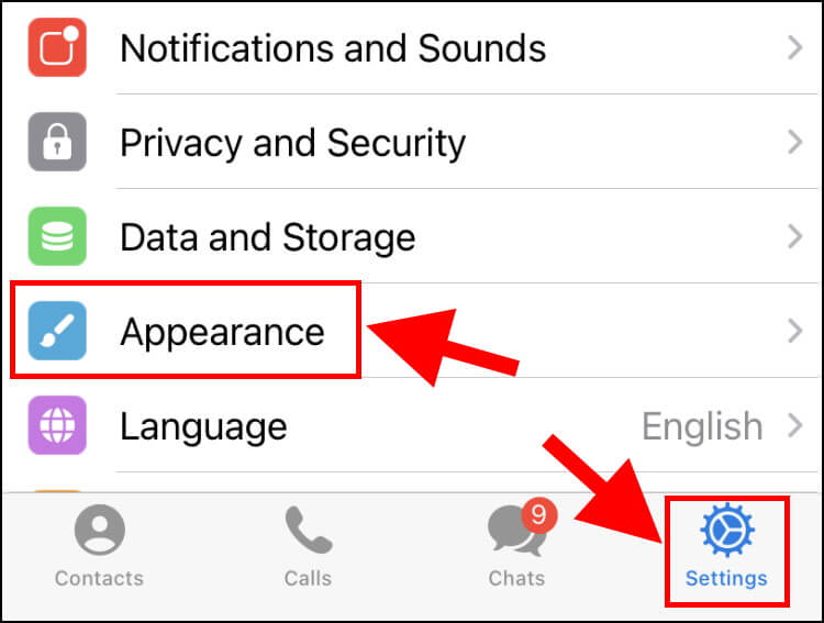 הגדרות מראה בטלגרם ב- iOS