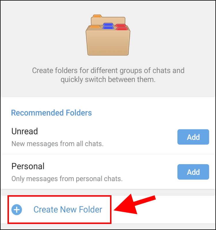 יצירת תיקייה חדשה בטלגרם באנדרואיד