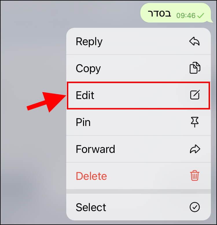 לחצו על Edit כדי לערוך הודעות בטלגרם באייפון