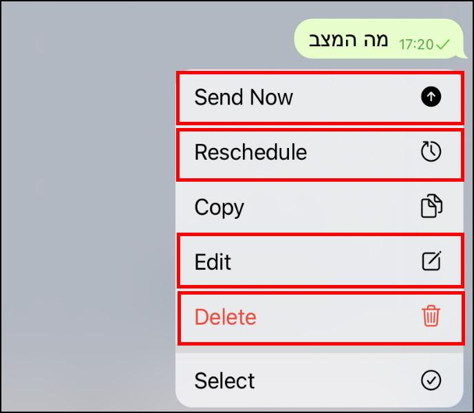 עריכה, מחיקה ותזמון מחדש של הודעות מתוזמנות באפליקציית טלגרם לאייפון