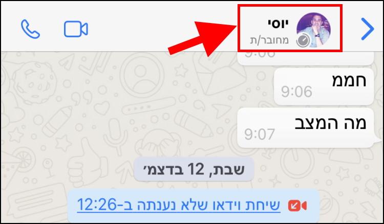 לחצו על שם האדם או הקבוצה כדי להיכנס להגדרות הצ'אט בוואטסאפ באייפון