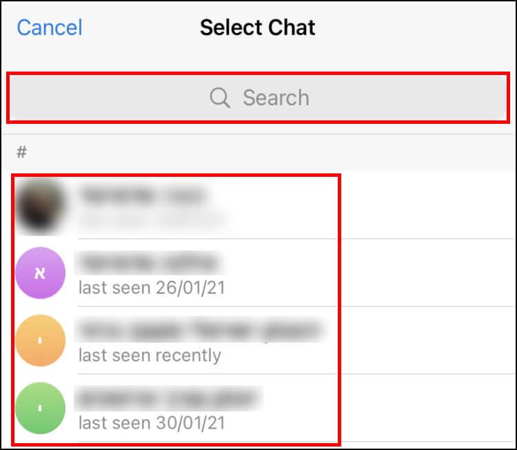 בחרו לאיזה איש קשר בטלגרם אתם מעוניינים לייבא את הצ'אט מוואטסאפ