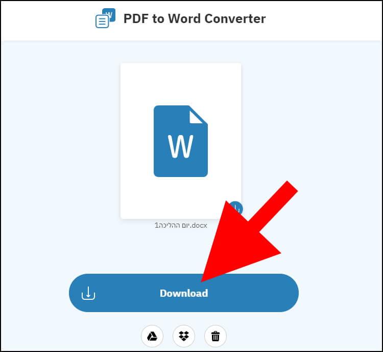 הורדת קובץ הוורד שהאתר יצר מקובץ ה- PDF