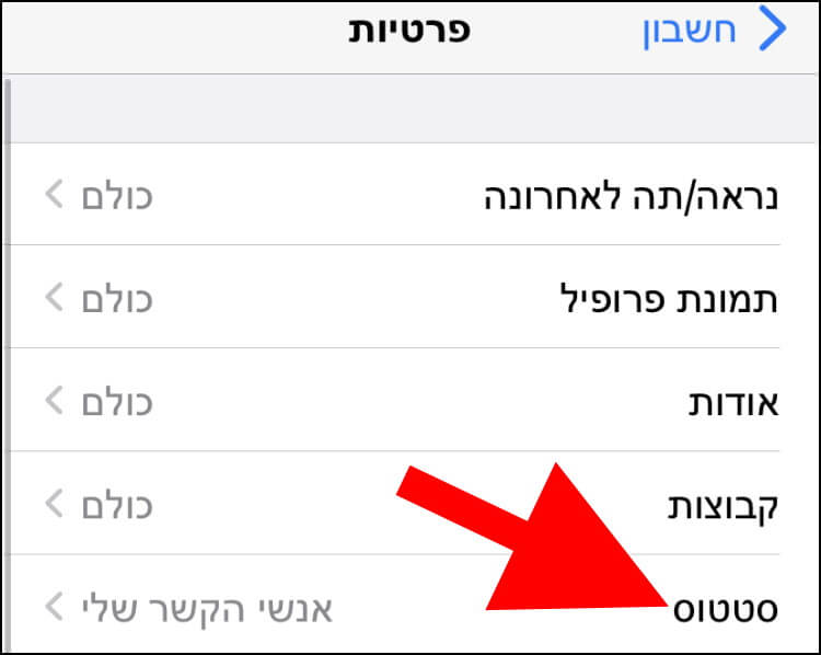 הגדרות סטטוס בוואטסאפ באייפון