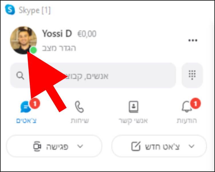 לחצו על תמונת הפרופיל באפליקציית סקייפ