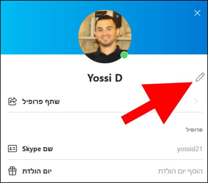 לחצו על העיפרון שמופיע ליד השם שלכם בסקייפ