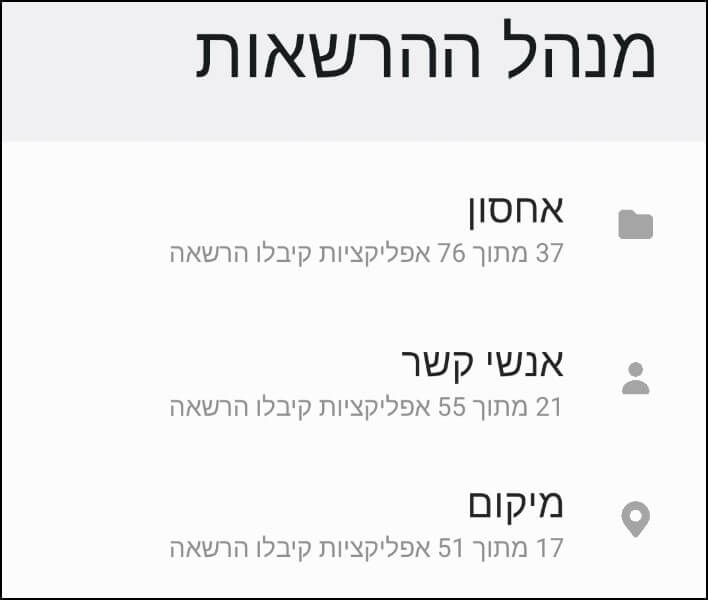 רשימת האפליקציות שקיבלו גישה למיקום, אחסון, אנשי קשר, יומן שיחות, מצלמה, מיקרופון ועוד