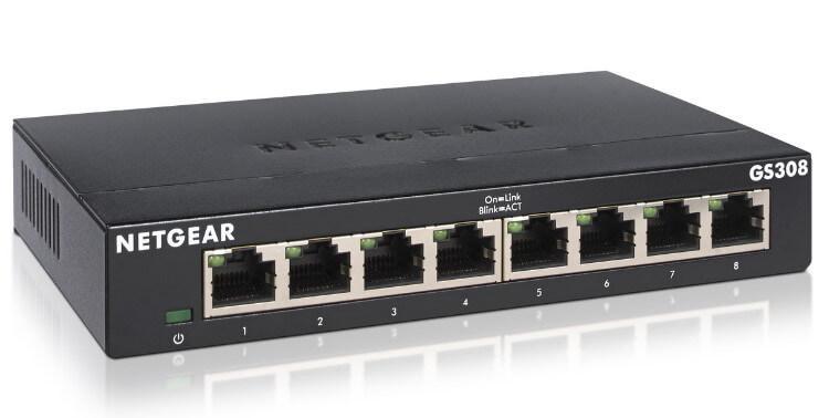 מתג מומלץ שמגיע עם 8 חיבורי רשת Netgear GS308