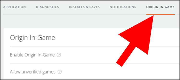 לחצו על האפשרות ORIGIN IN-GAME שמופיעה בתפריט שנמצא בחלק העליון של חלון ההגדרות