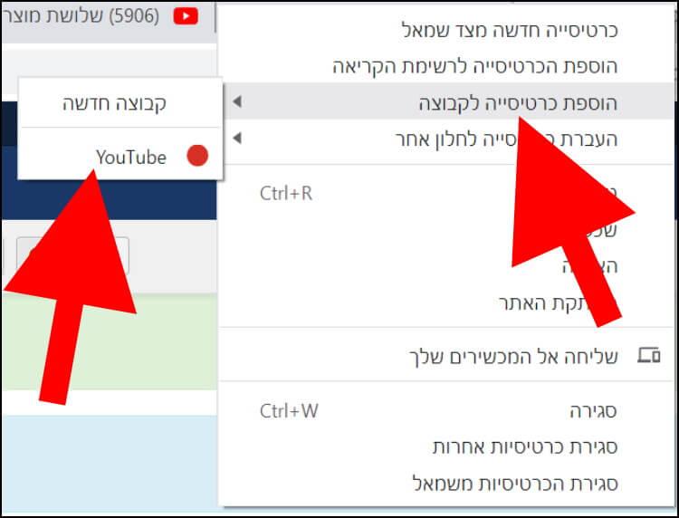 הוספת כרטיסייה לקבוצה