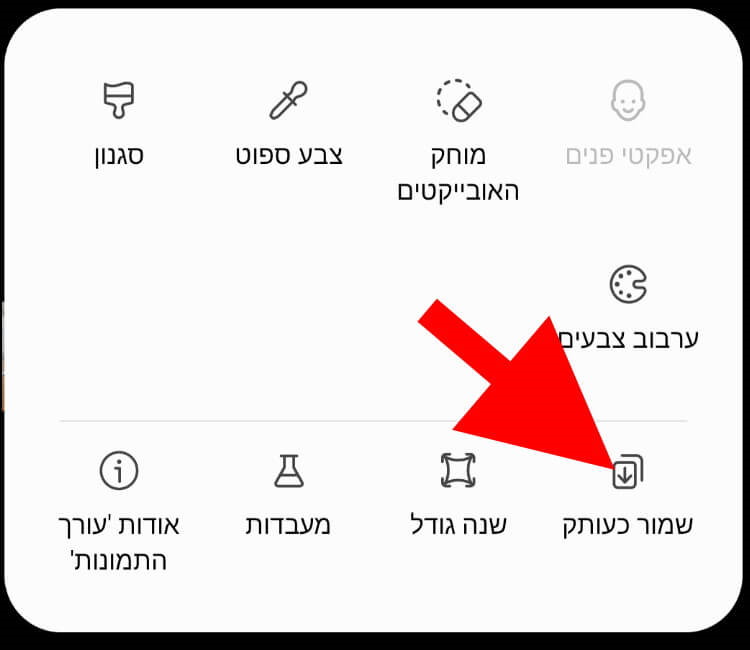 לחצו על שמור כעותק כדי לשמור גם את התמונה המקורית וגם את התמונה שערכתם